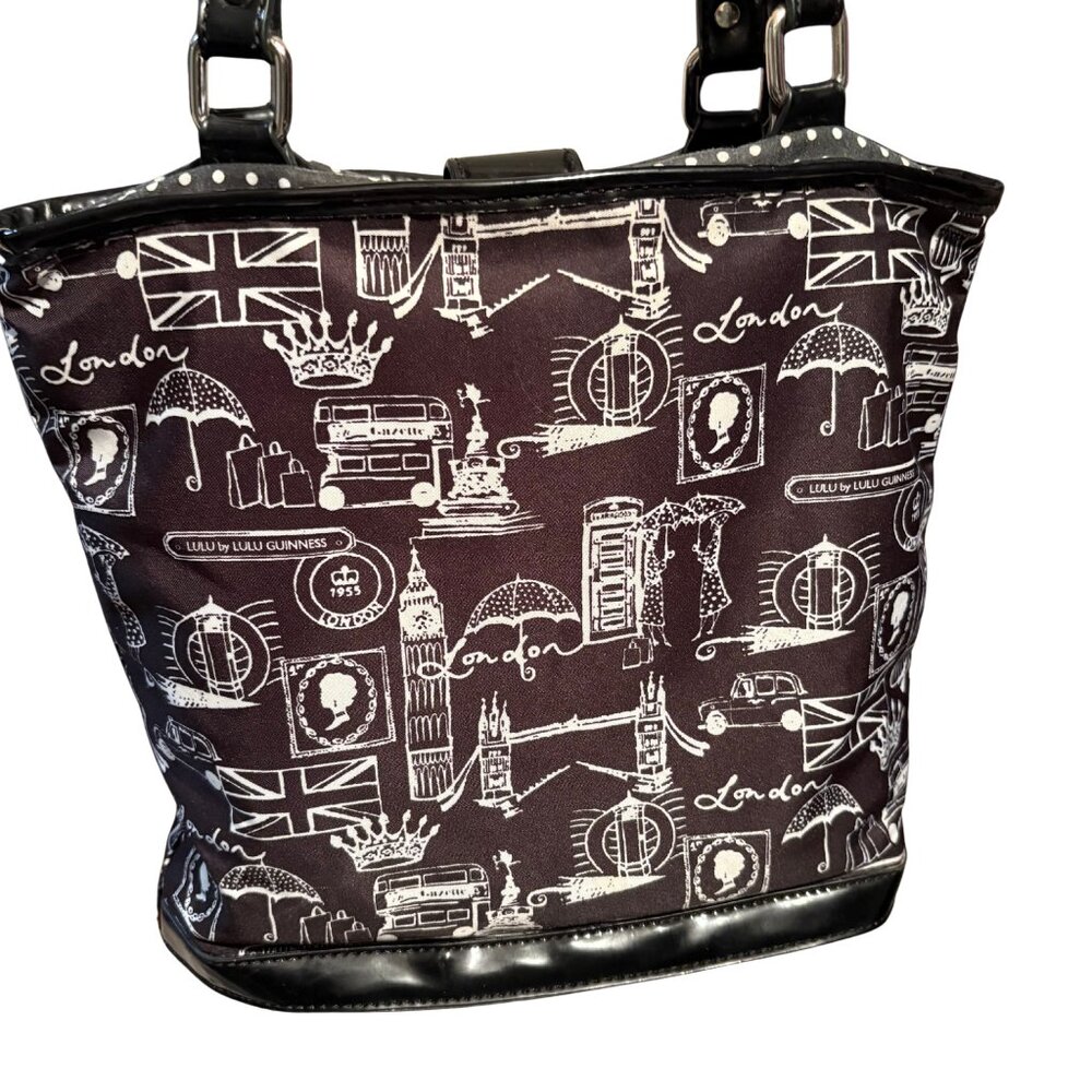 Lulu Guinness London Print Tote Bag Black White Travel Shopper Polka Dot Lining